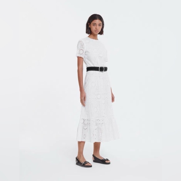 THE KOOPLES Maxi Flower Embroidered Dress CrewNeck White Lining Cotton 0/xs 445 - Picture 3 of 7